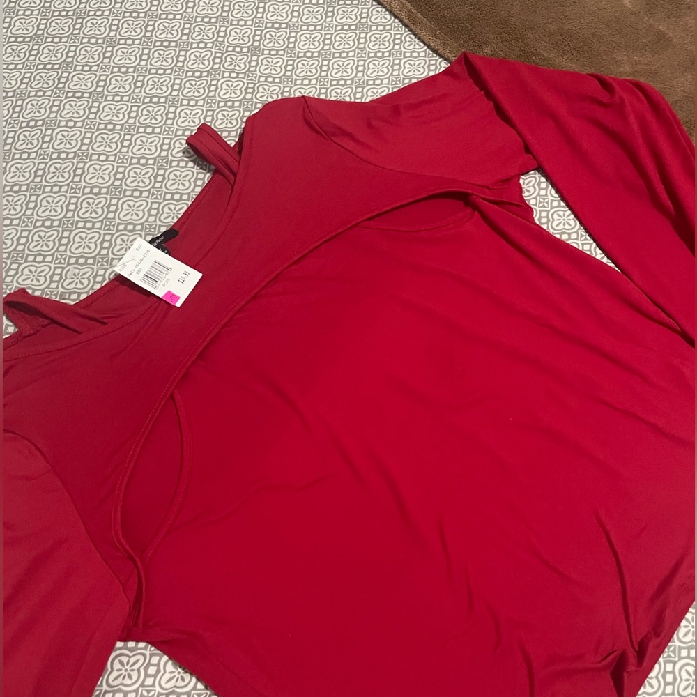 Red Long Sleeve Shirt with cutouts - Plus Size